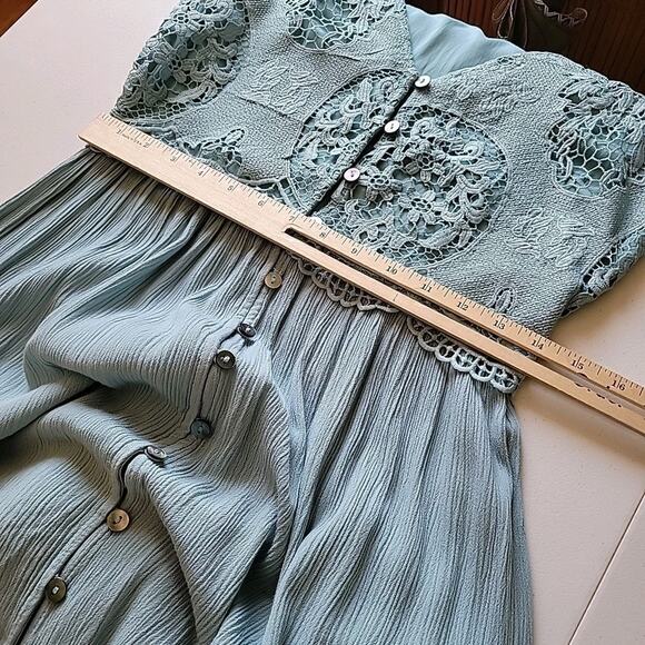 Forever 21 Button Loop Maxi Dress Seafoam Green Sleeveless Lace Cottage Prairie - Picture 8 of 10